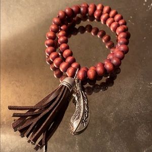 Wood bead double bracelet